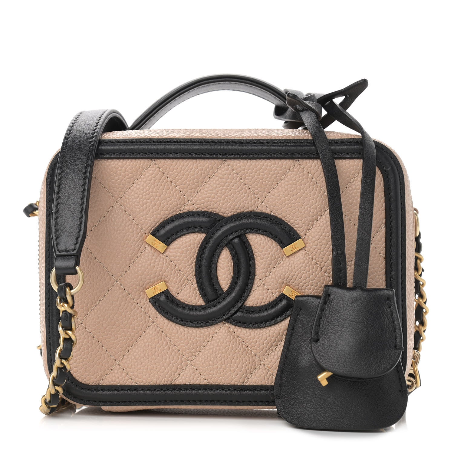 Chanel Caviar Quilted Small CC Filigree Vanity Case Beige Black 1 of 10