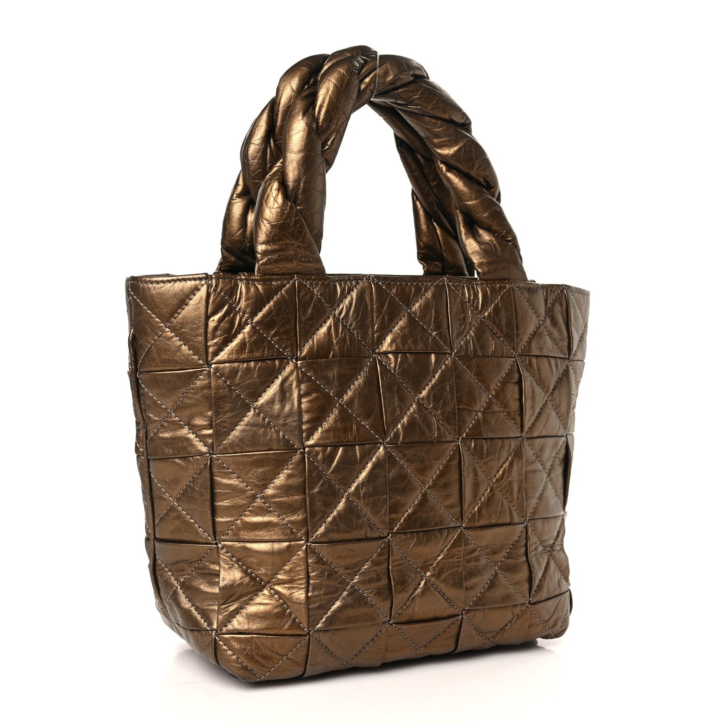 Metallic Aged Calfskin Quilted Small Origami Tote Bronze