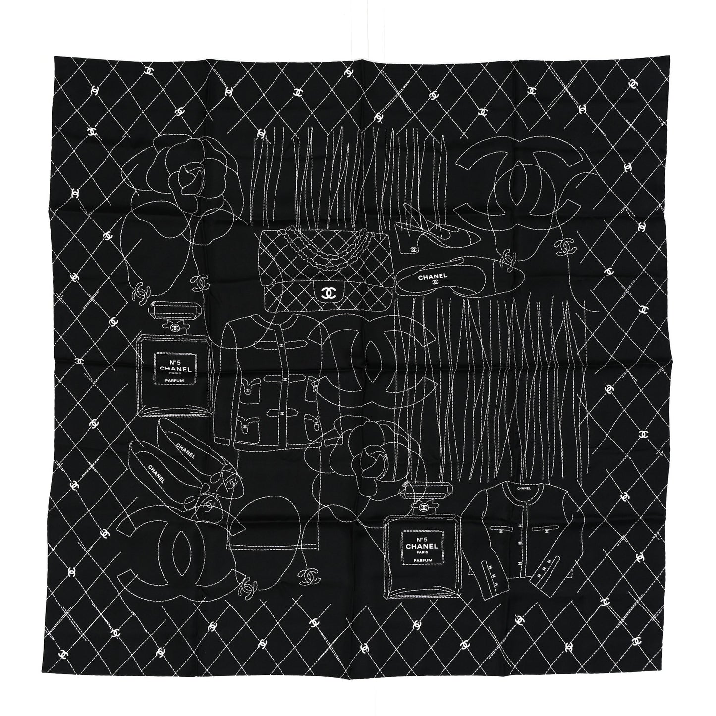 Silk Number 5 Perfume Scarf Black