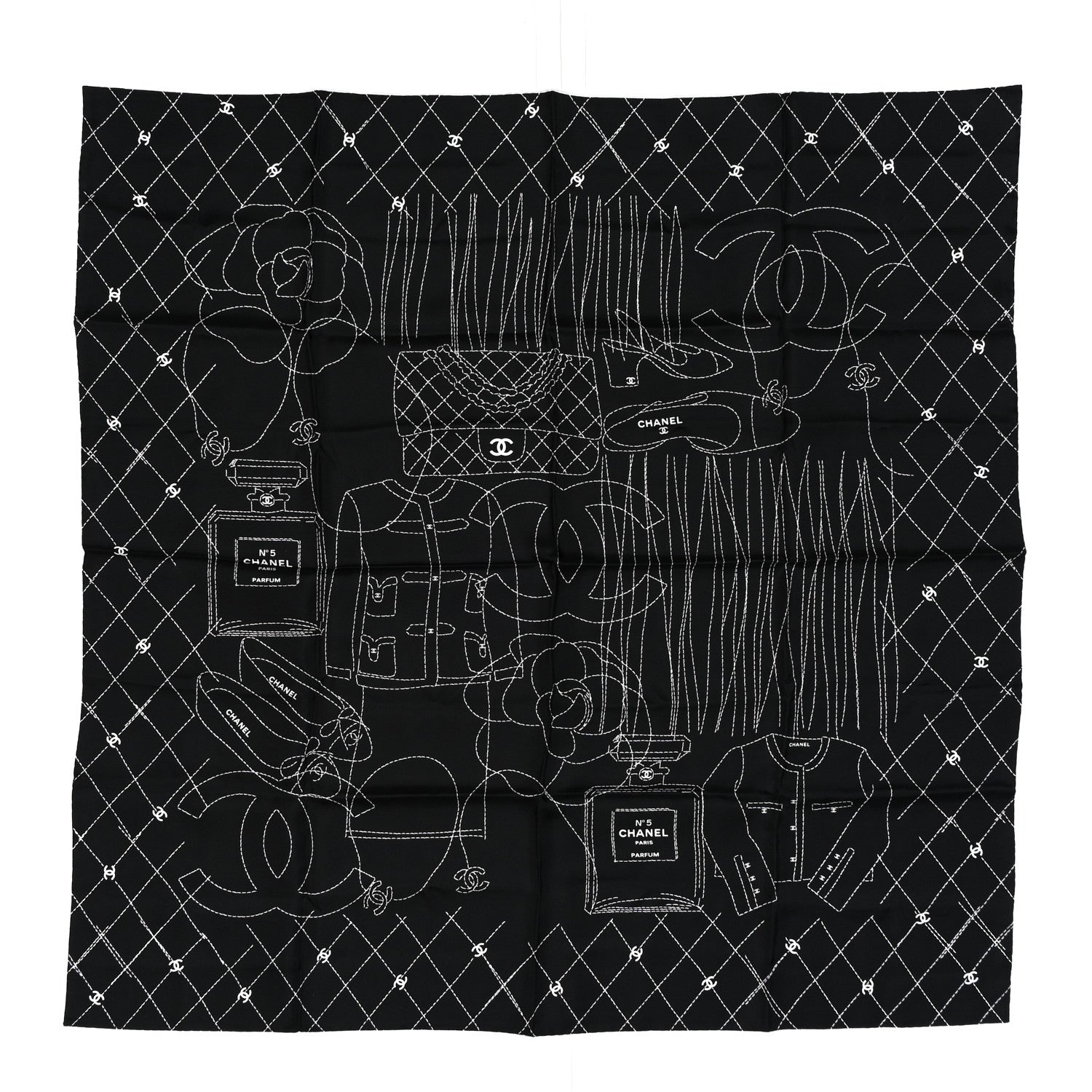 Chanel Silk Number 5 Perfume Scarf Black 1 of 3