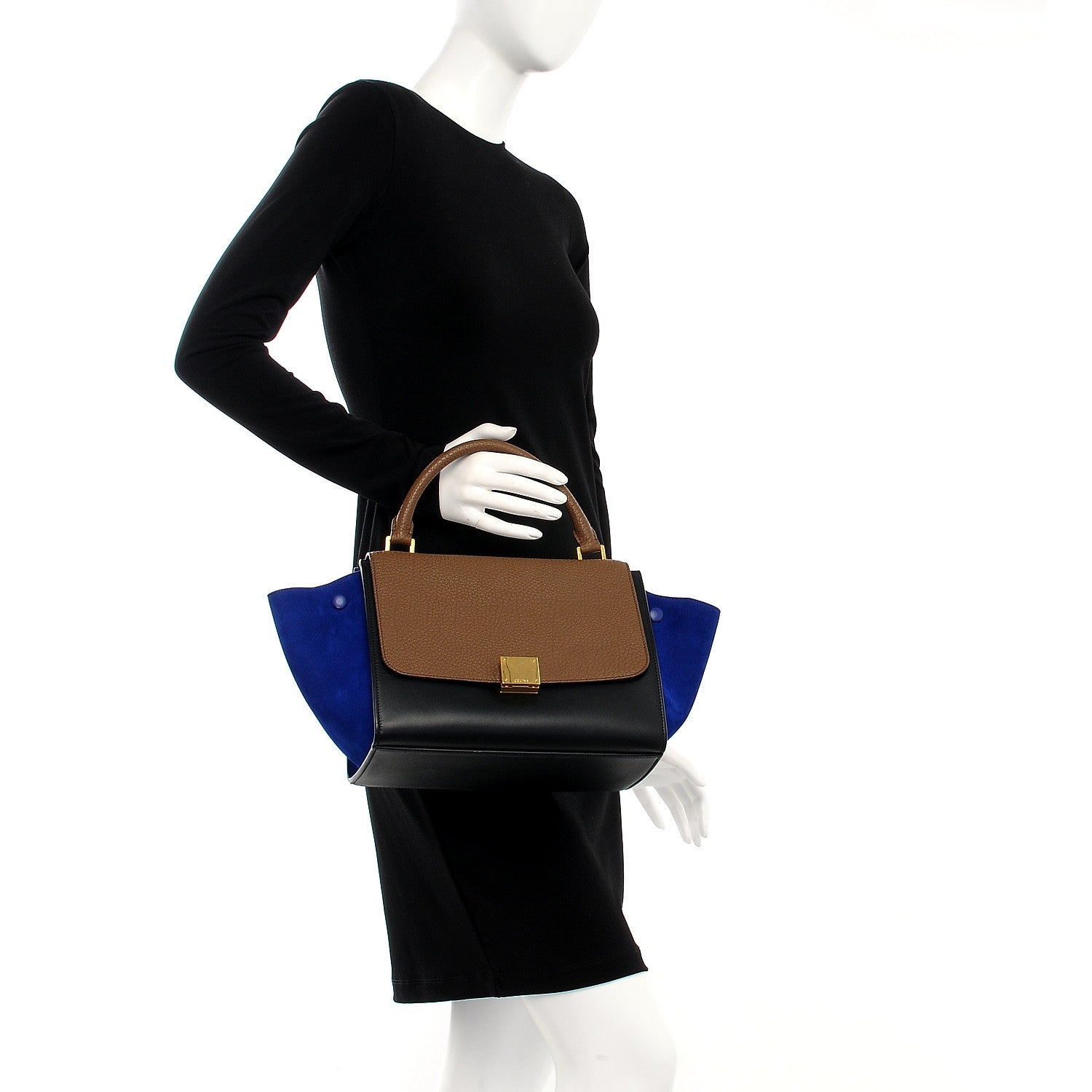 Celine Bullhide Calfskin Nubuck Small Tri-Color Trapeze Coffee 3 of 9