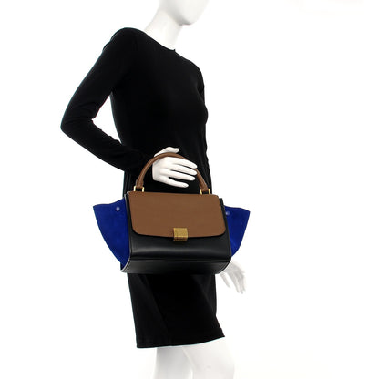 Celine Bullhide Calfskin Nubuck Small Tri-Color Trapeze Coffee 3 of 9
