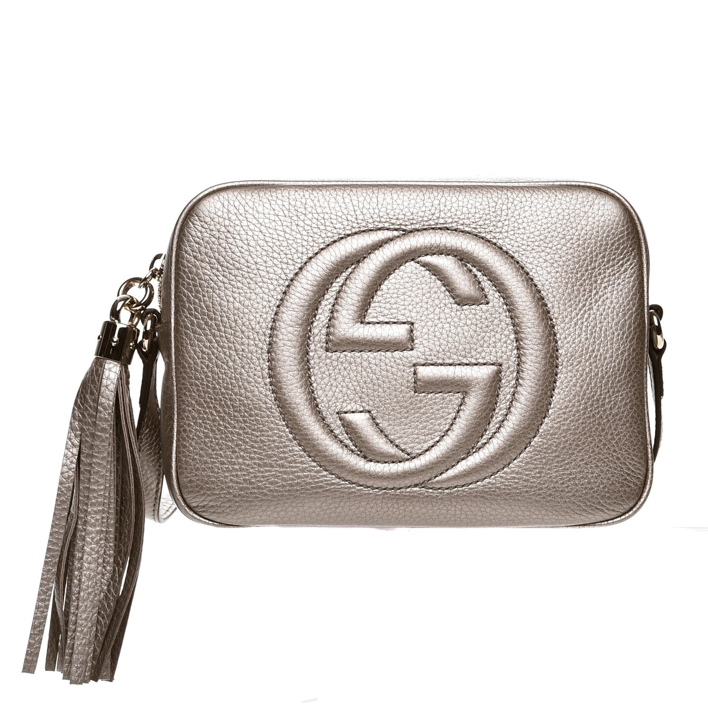 Metallic Pebbled Calfskin Small Soho Disco Bag Golden Beige