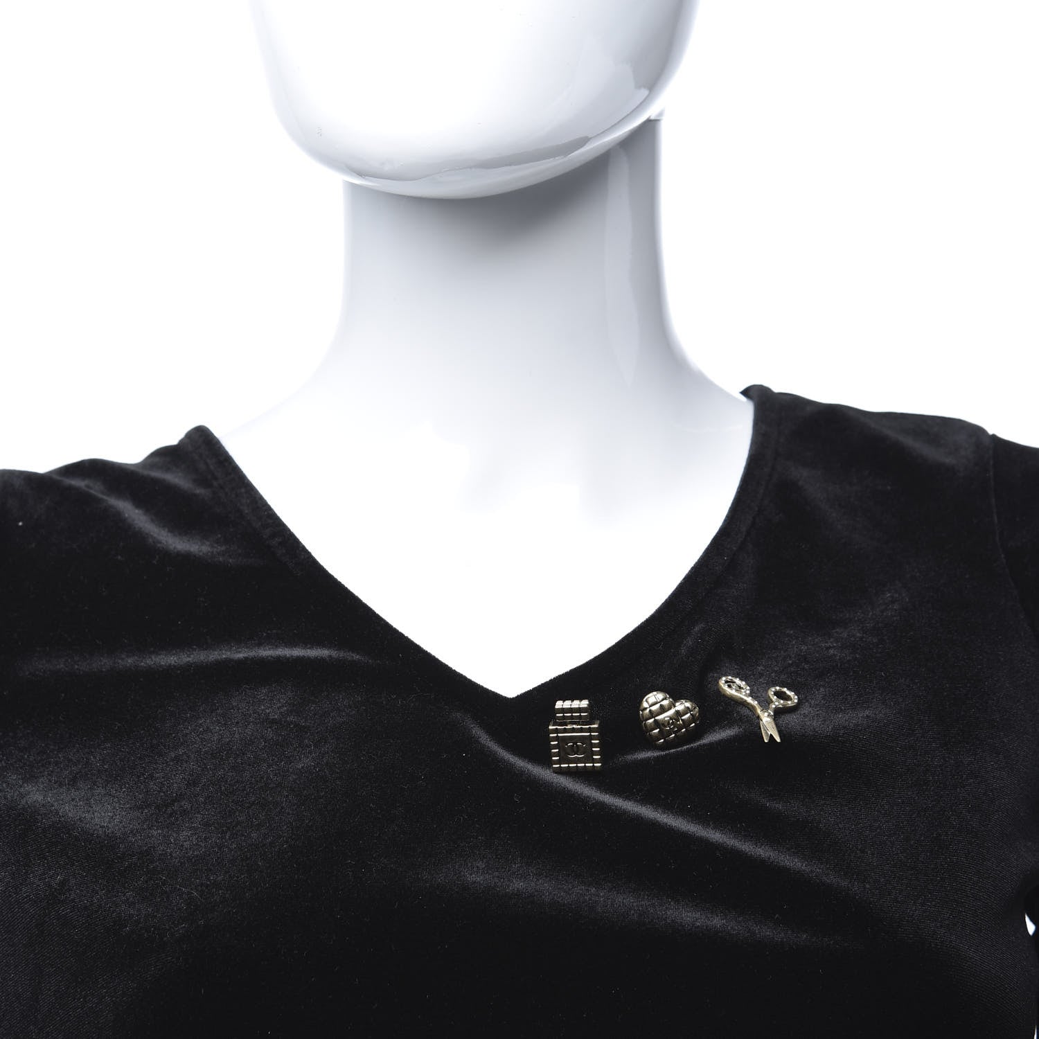 Chanel Metal Strass Crystal Quilted CC Heart Scissors Perfume Brooch Set Gold 2 of 5