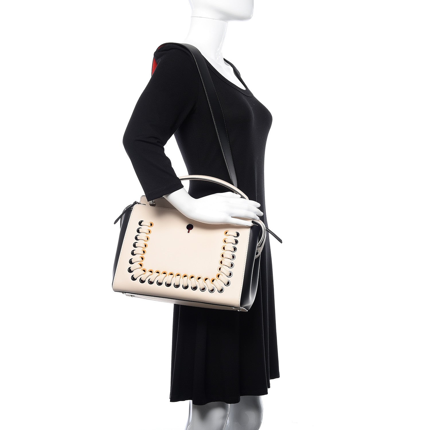 Fendi Vitello Baltico Shiny Nappa Lace Up DotCom Satchel Camelia Black Multicolor 2 of 11