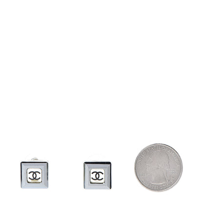 Chanel Resin CC Square Earrings Silver Black 2 of 5
