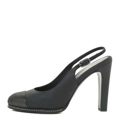 Chanel Crystal Cap Toe Slingback Pumps 38.5 Marine Gris Fonce 1 of 17