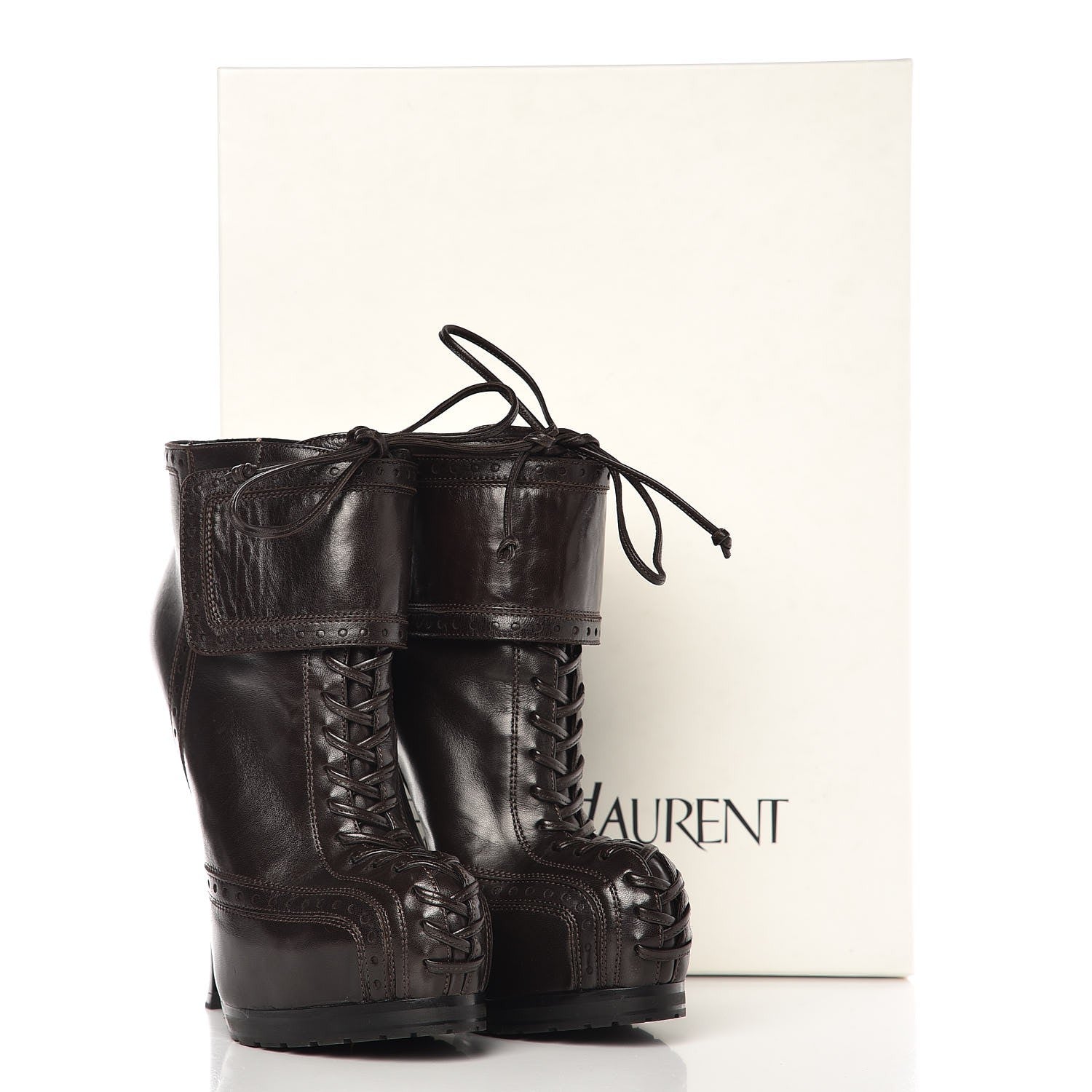 Saint Laurent Nappa Tribtoo 105 Lace Up Booties 37 Chocolate 11 of 11