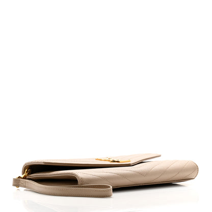 Saint Laurent Grain De Poudre Matelasse Chevron Monogram Envelope Clutch Dark Beige 4 of 9