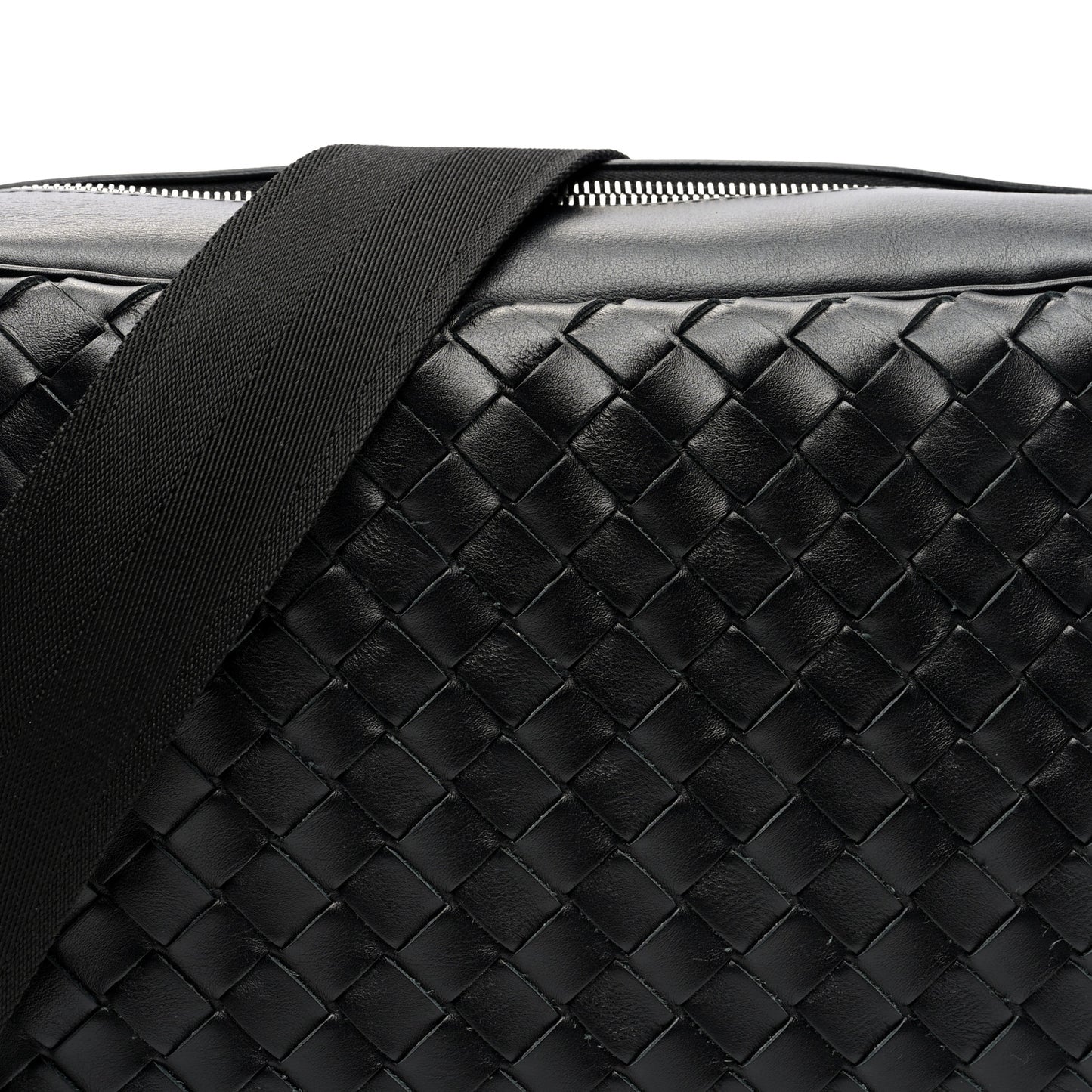 Calfskin Intrecciato Messenger Bag Black