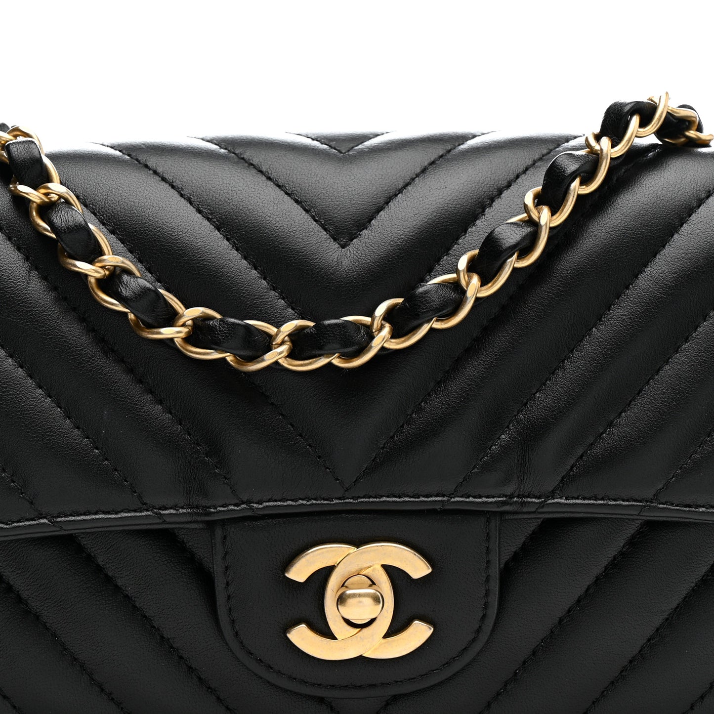 Lambskin Chevron Quilted Mini Rectangular Flap Black