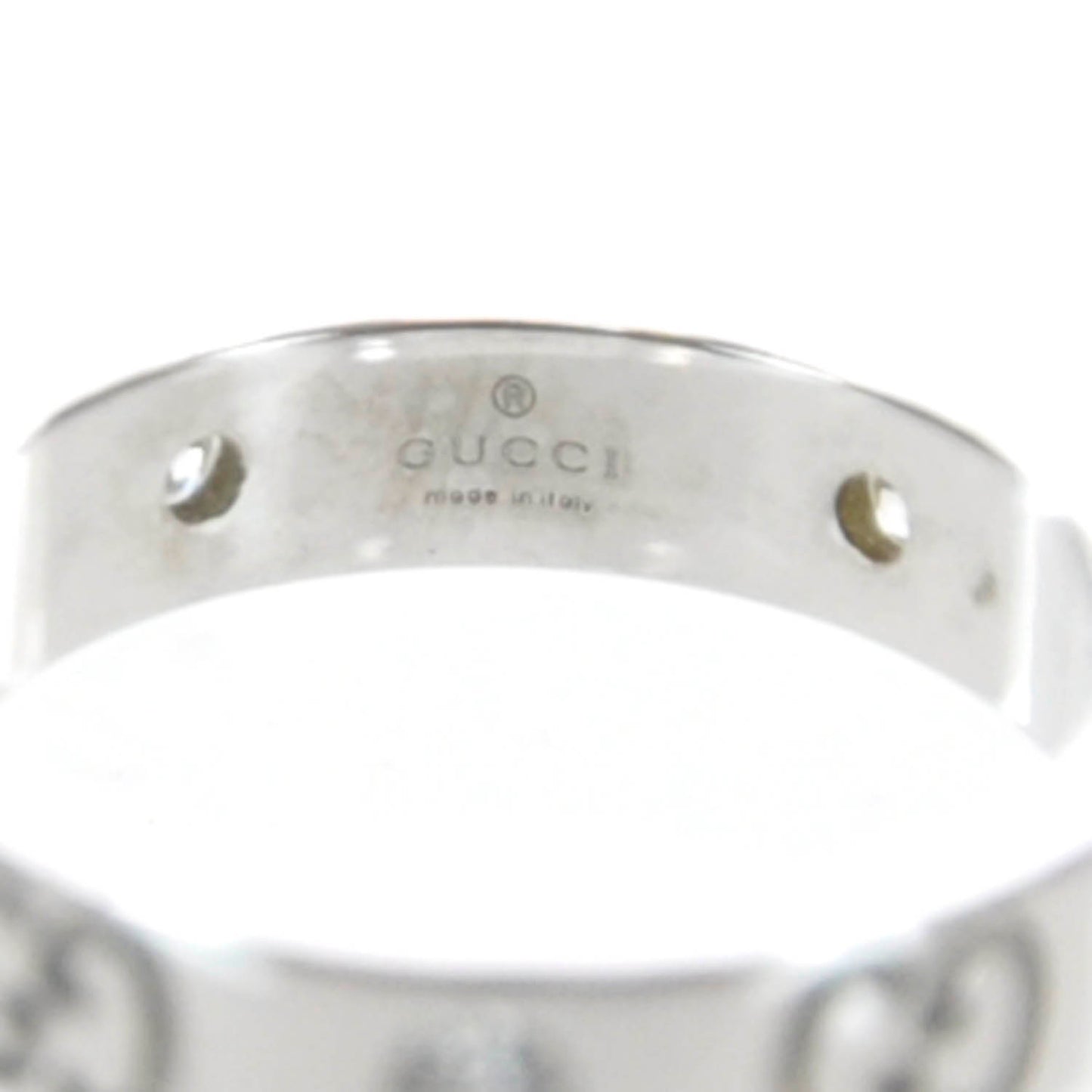 18k White Gold Diamond Icon Thin Band Ring 4.5