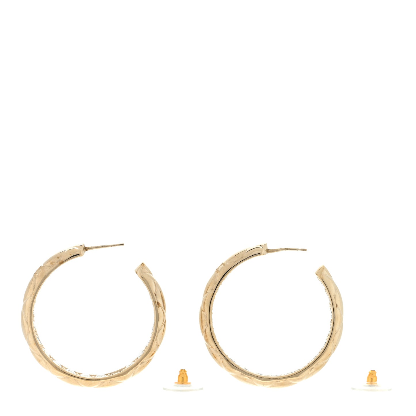 Crystal Quilted CC Hoop Earrings Gold