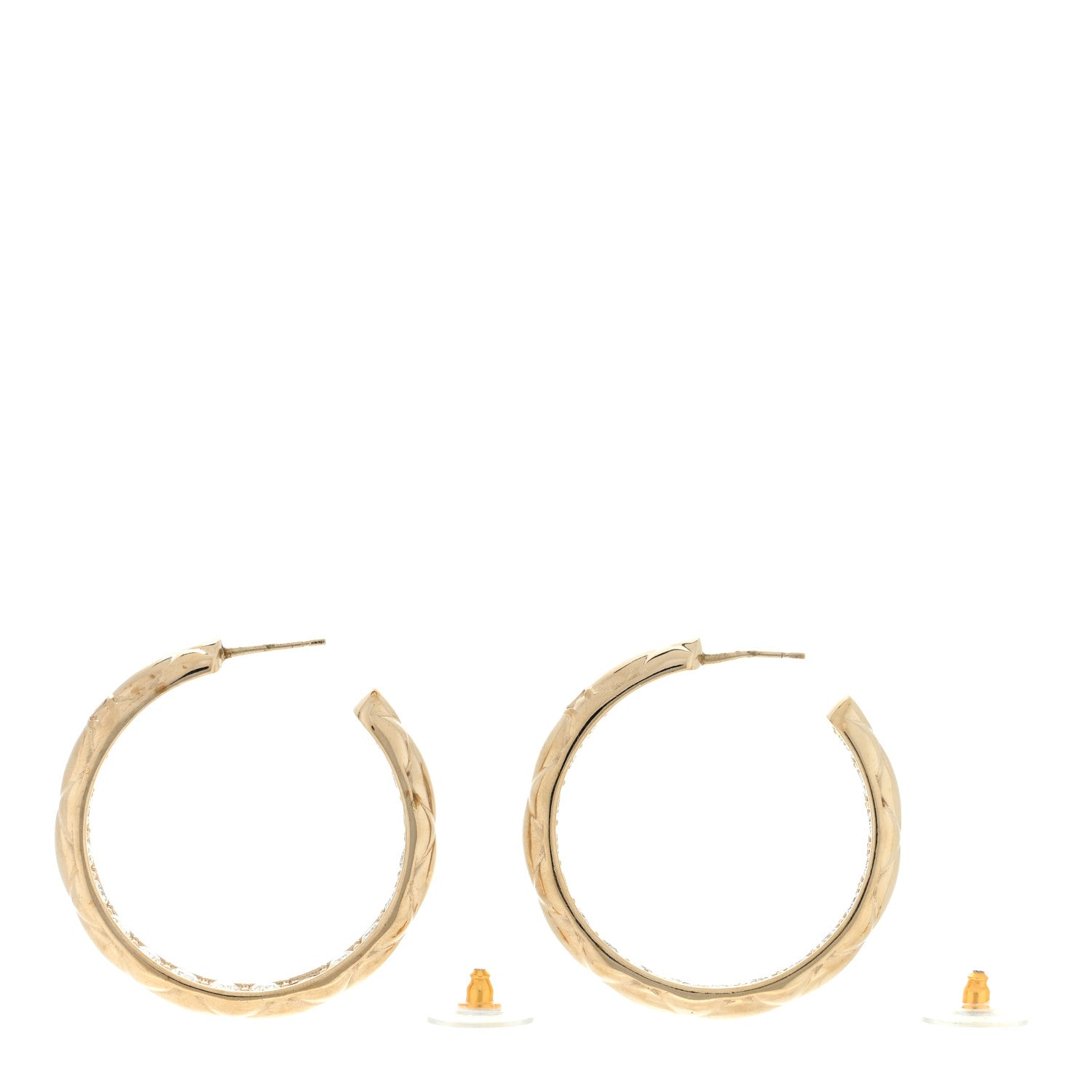 Chanel Crystal Quilted CC Hoop Earrings Gold 3 of 4