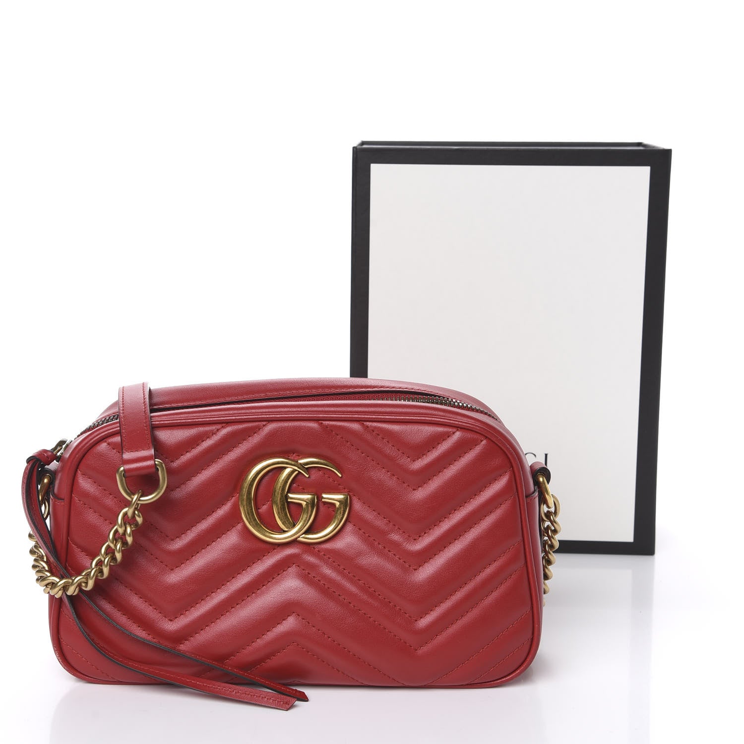 Gucci Calfskin Matelasse Small GG Marmont Chain Shoulder Bag Hibiscus Red 10 of 10