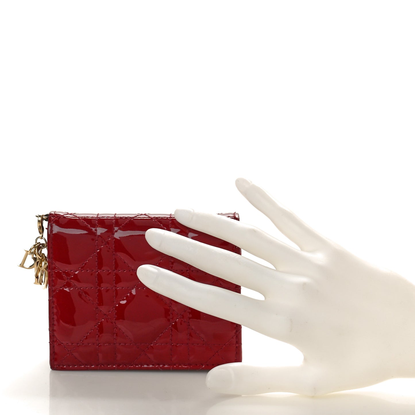 Patent Cannage Mini Lady Dior Wallet Cherry Red