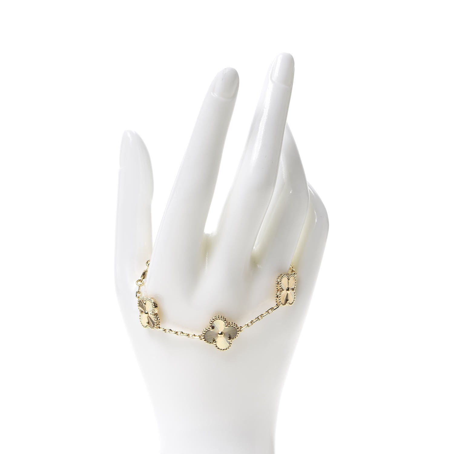 Van Cleef & Arpels 18K Yellow Gold 5 Motifs Guilloche Vintage Alhambra Bracelet 2 of 8