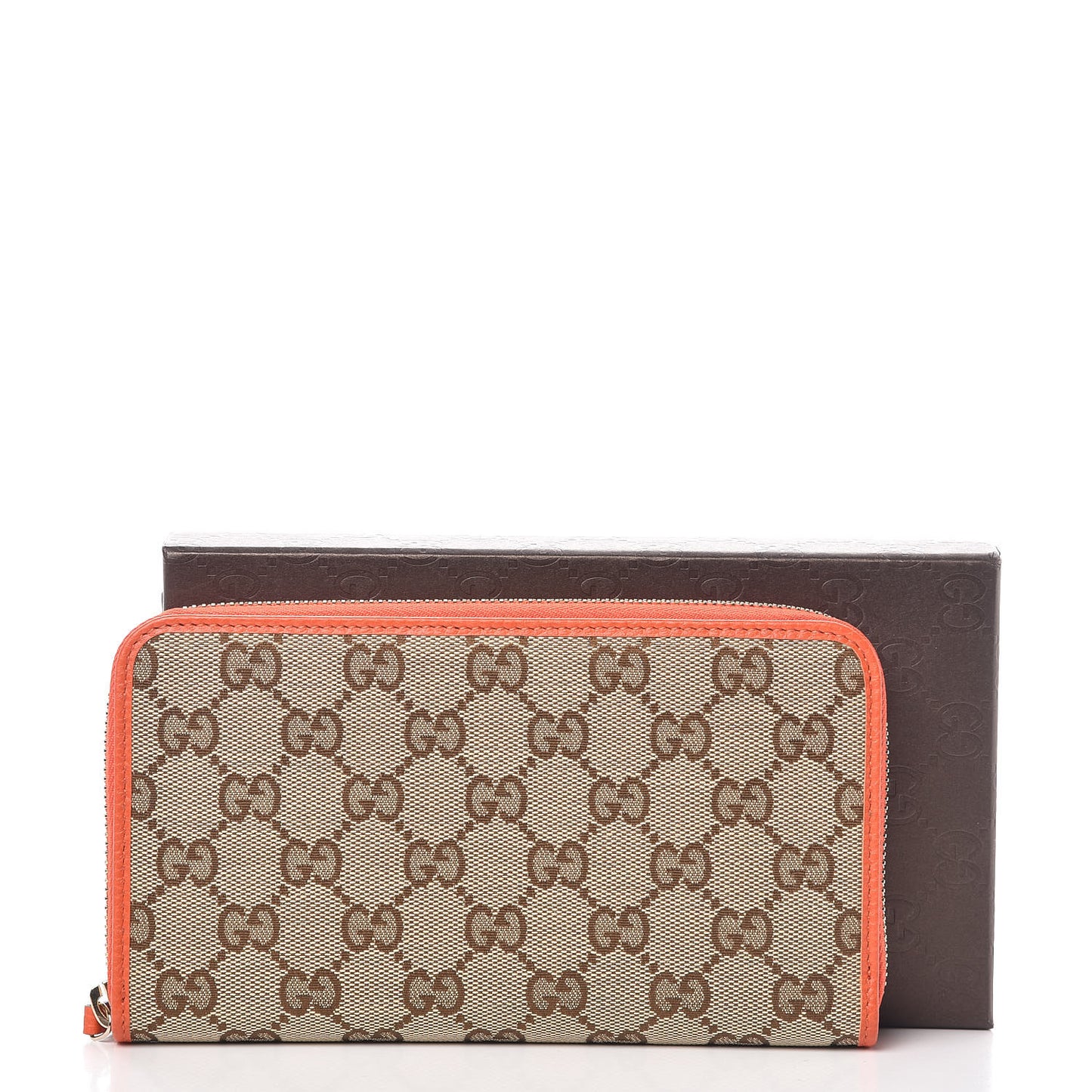 Monogram Dollar Calfskin Zip Around Wallet Beige Ebony Sun Orange