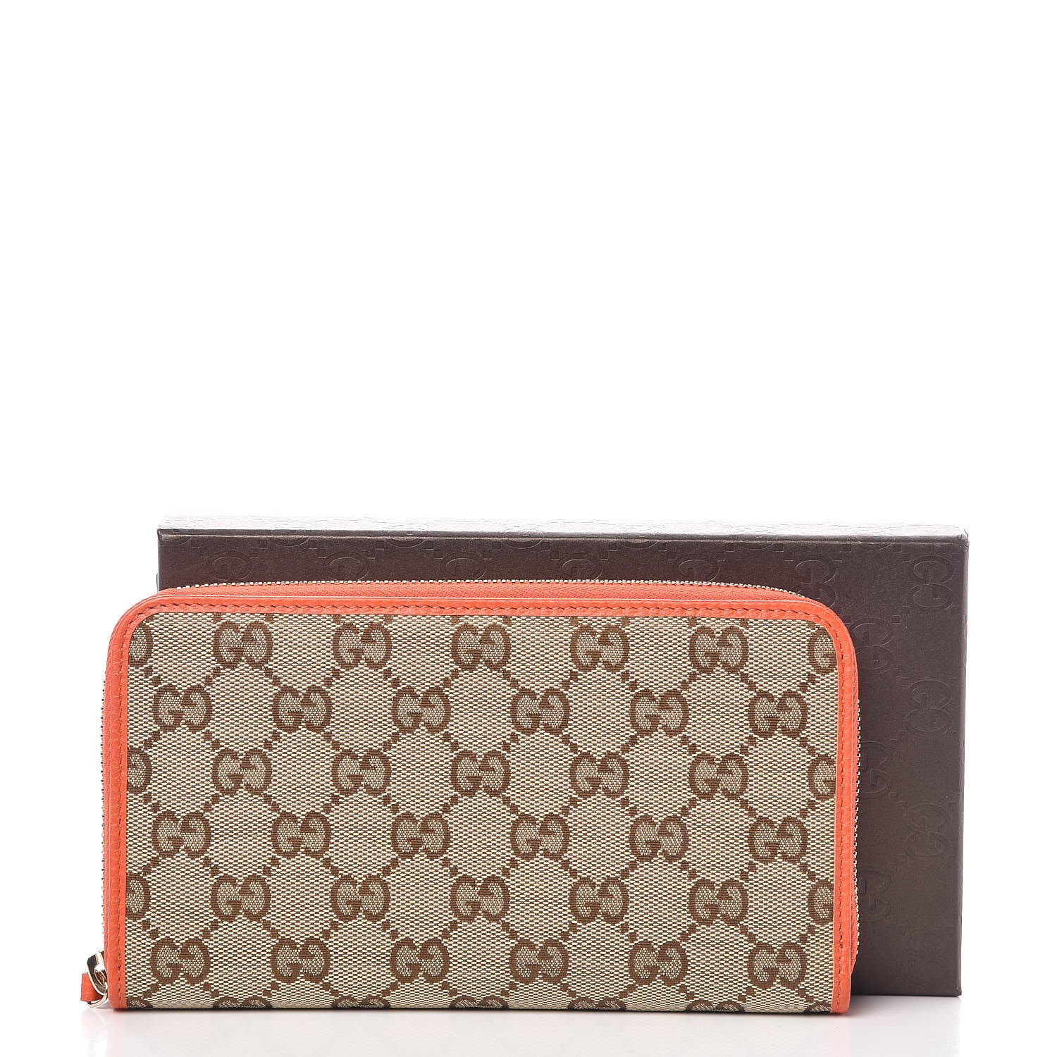 Gucci Monogram Dollar Calfskin Zip Around Wallet Beige Ebony Sun Orange 8 of 8