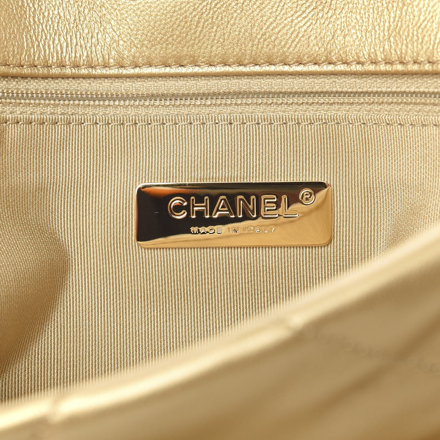 Metallic Goatskin Quilted Medium 19 Flap Gold