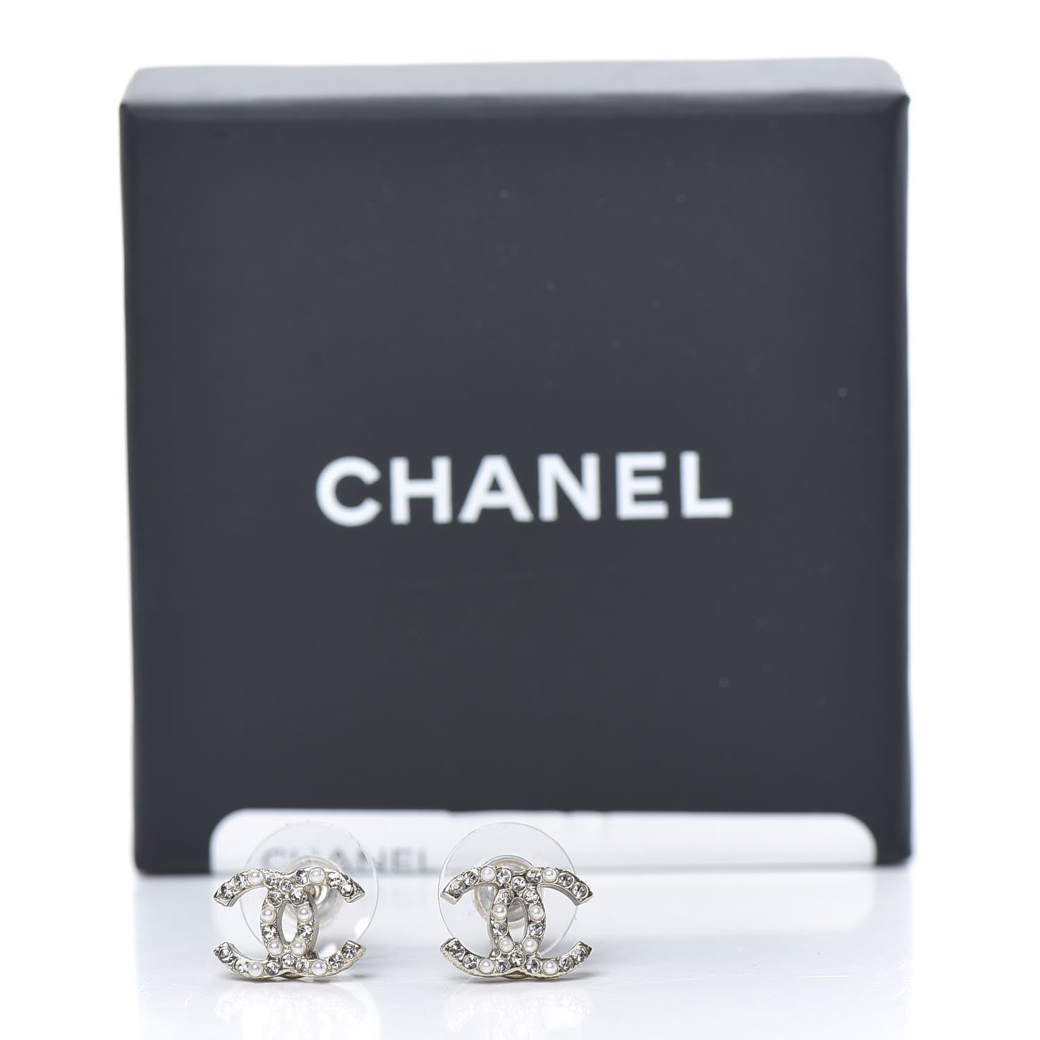 Chanel Pearl Crystal CC Charms Stud Earrings Light Gold 5 of 5