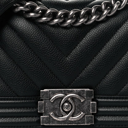 Chanel Caviar Chevron Quilted Small Boy Flap Black 7 of 11