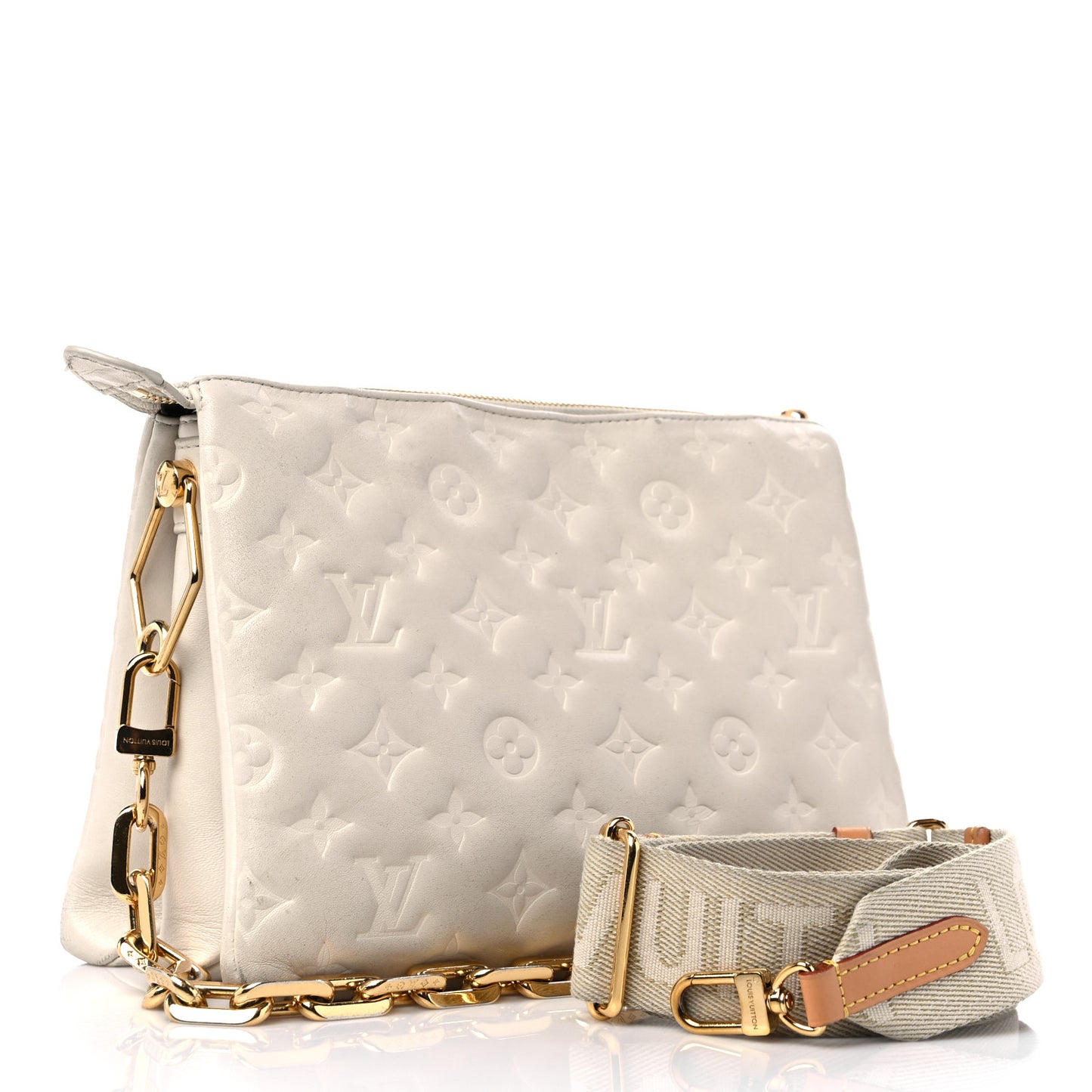 Lambskin Embossed Monogram Coussin PM Beige Cream