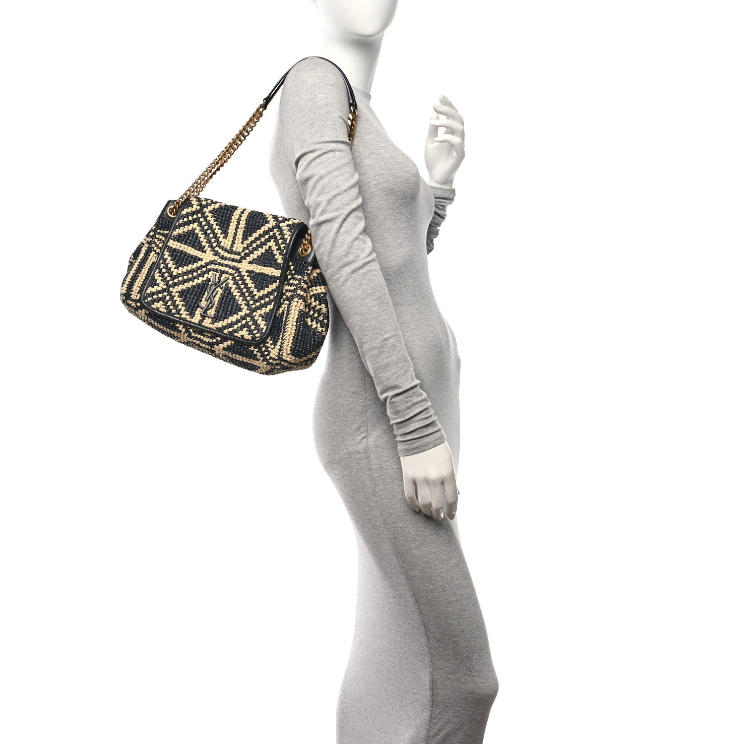 Saint Laurent Raffia Calfskin Medium Nolita Shoulder Bag Natural Black 2 of 11