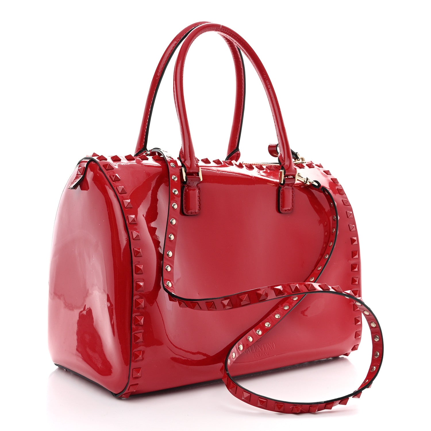 Valentino Garavani Patent Rockstud Top Handle Satchel Red 2 of 12
