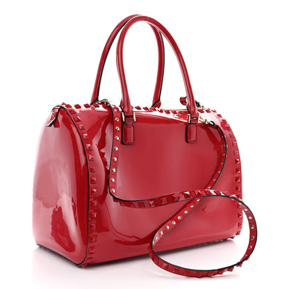 Valentino Garavani Patent Rockstud Top Handle Satchel Red 2 of 12