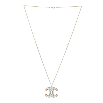 Chanel Metal Quilted CC Pendant Necklace Gold White 3 of 7