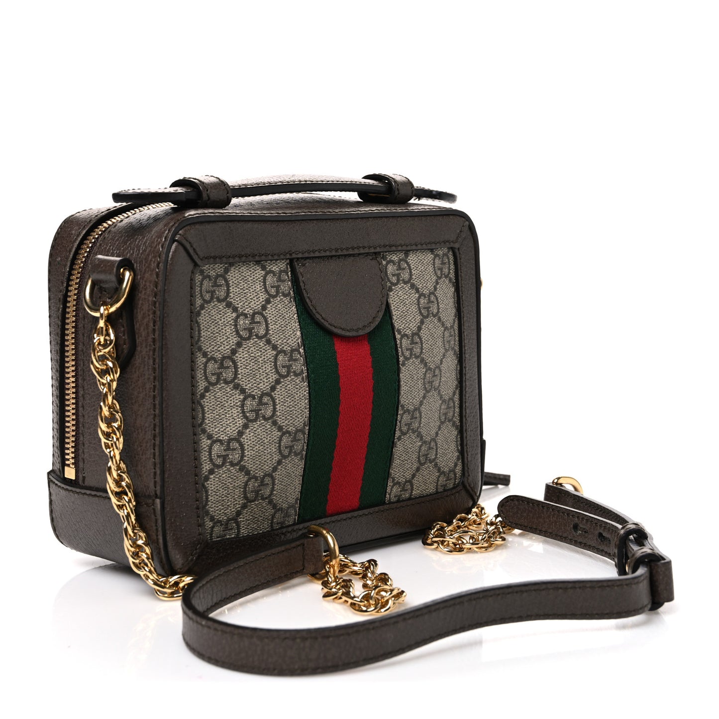 GG Supreme Monogram Mini Ophidia Top Handle Shoulder Bag Brown