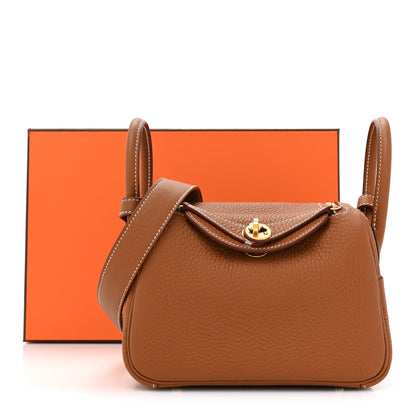 Hermes Taurillon Clemence Mini Lindy 20 Gold 10 of 10