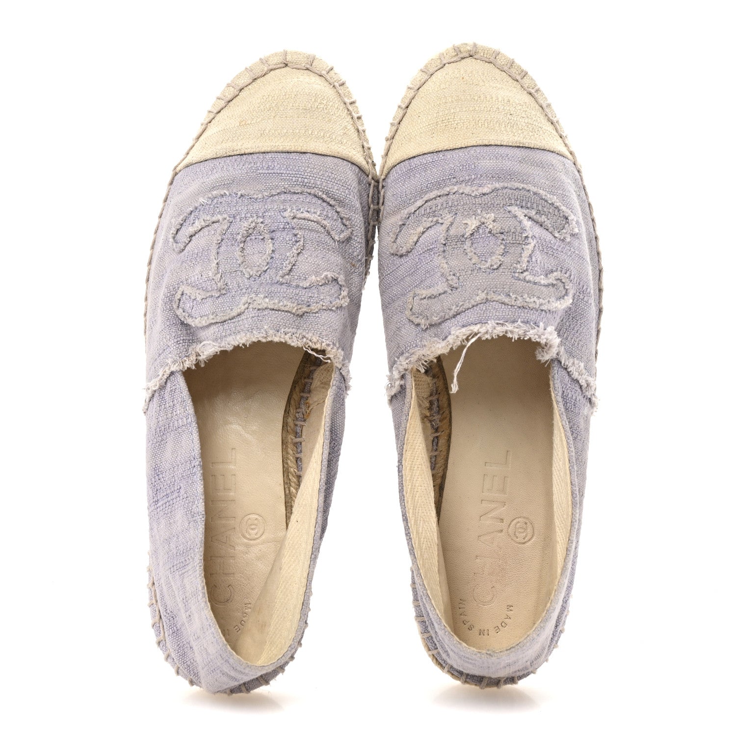 Chanel Toile CC Cap Toe Espadrilles 38 Ecru Purple 2 of 9