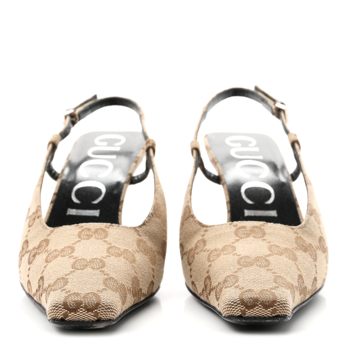 Gucci Monogram Malga Kid Square G 75mm Slingback Pumps 36.5 Beige Ebony New Acero 3 of 9