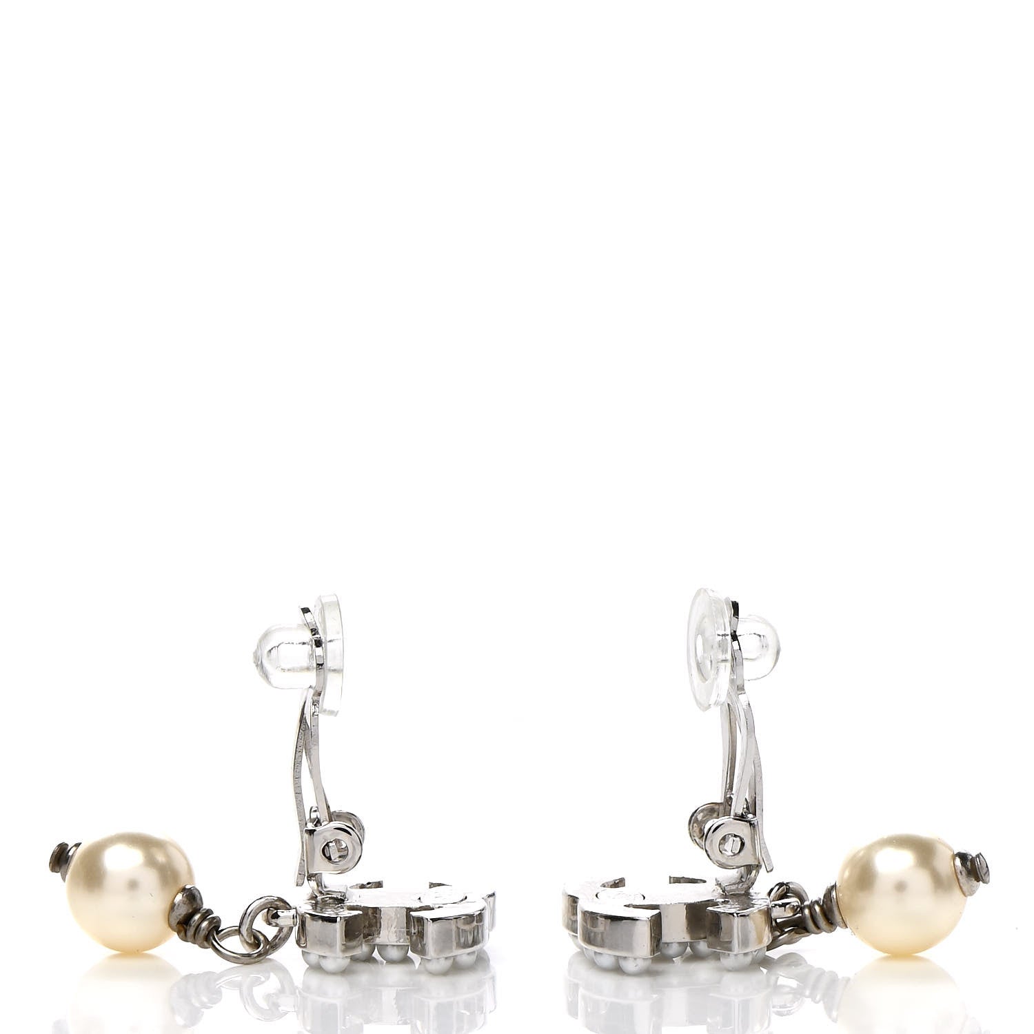 Chanel Pearl CC Drop Earrings Silver 3 of 4