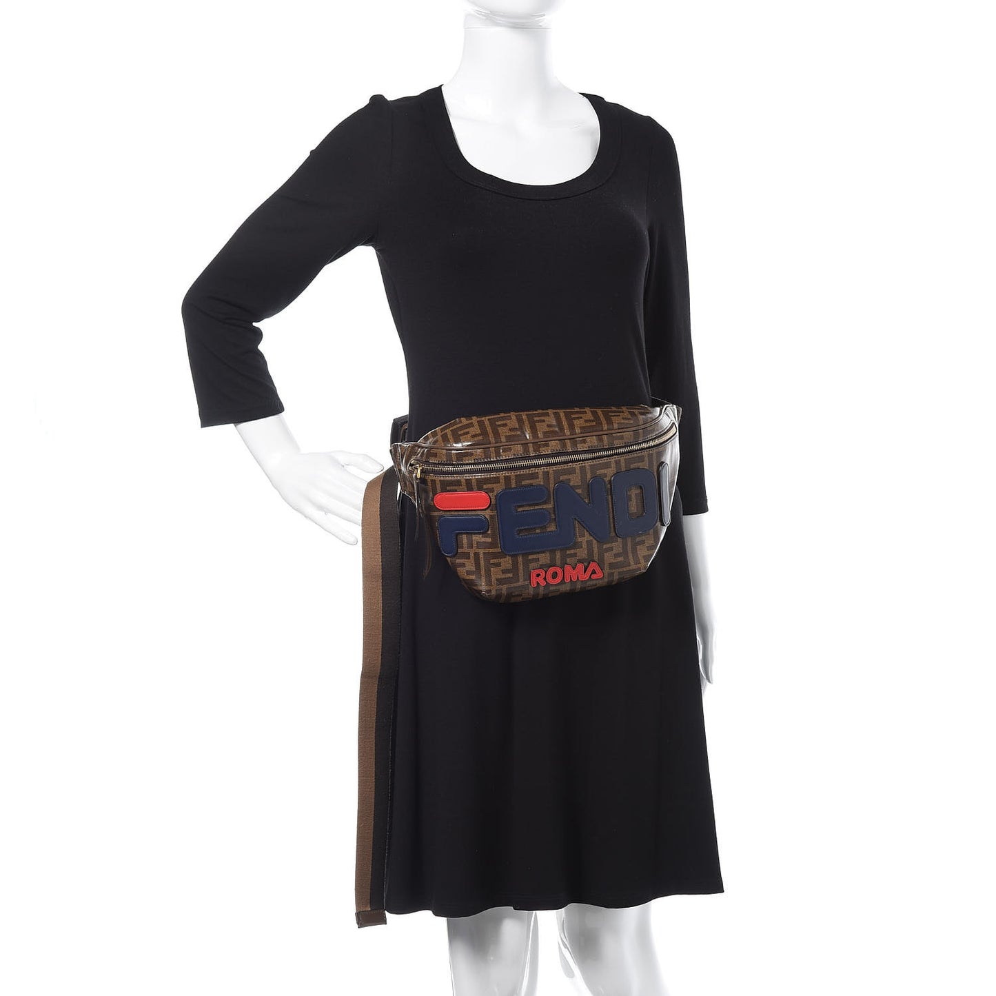 X FILA Glazed Fabric Vitello Century FF 1974 Mania Belt Bag Mogano Panna Blueberry