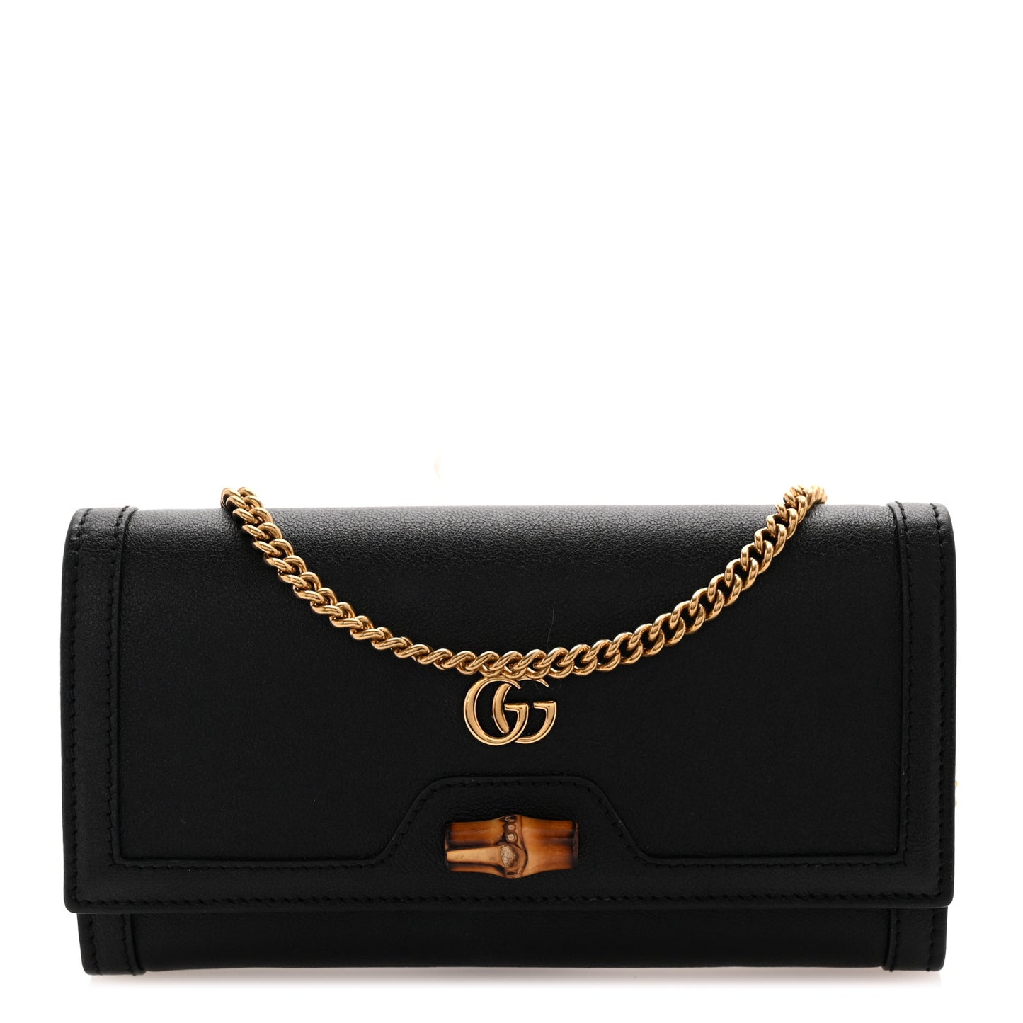 Wonka Grain Calfskin Diana Chain Wallet Black