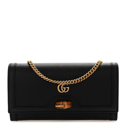 Gucci Wonka Grain Calfskin Diana Chain Wallet Black 1 of 10