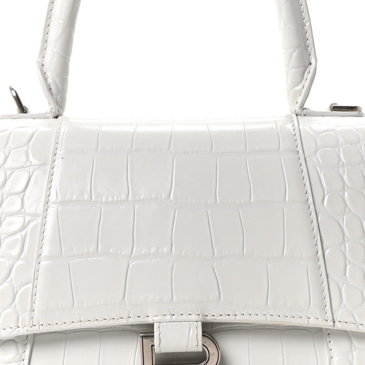 Balenciaga Shiny Calfskin Crocodile Embossed Small Hourglass Top Handle Bag White 8 of 10