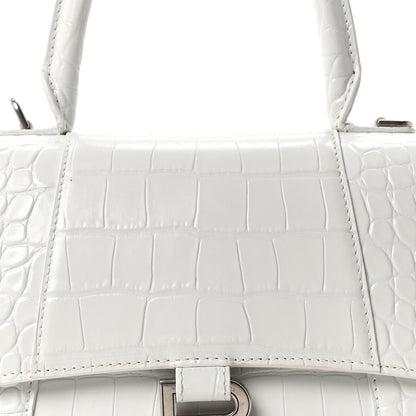 Balenciaga Shiny Calfskin Crocodile Embossed Small Hourglass Top Handle Bag White 8 of 10