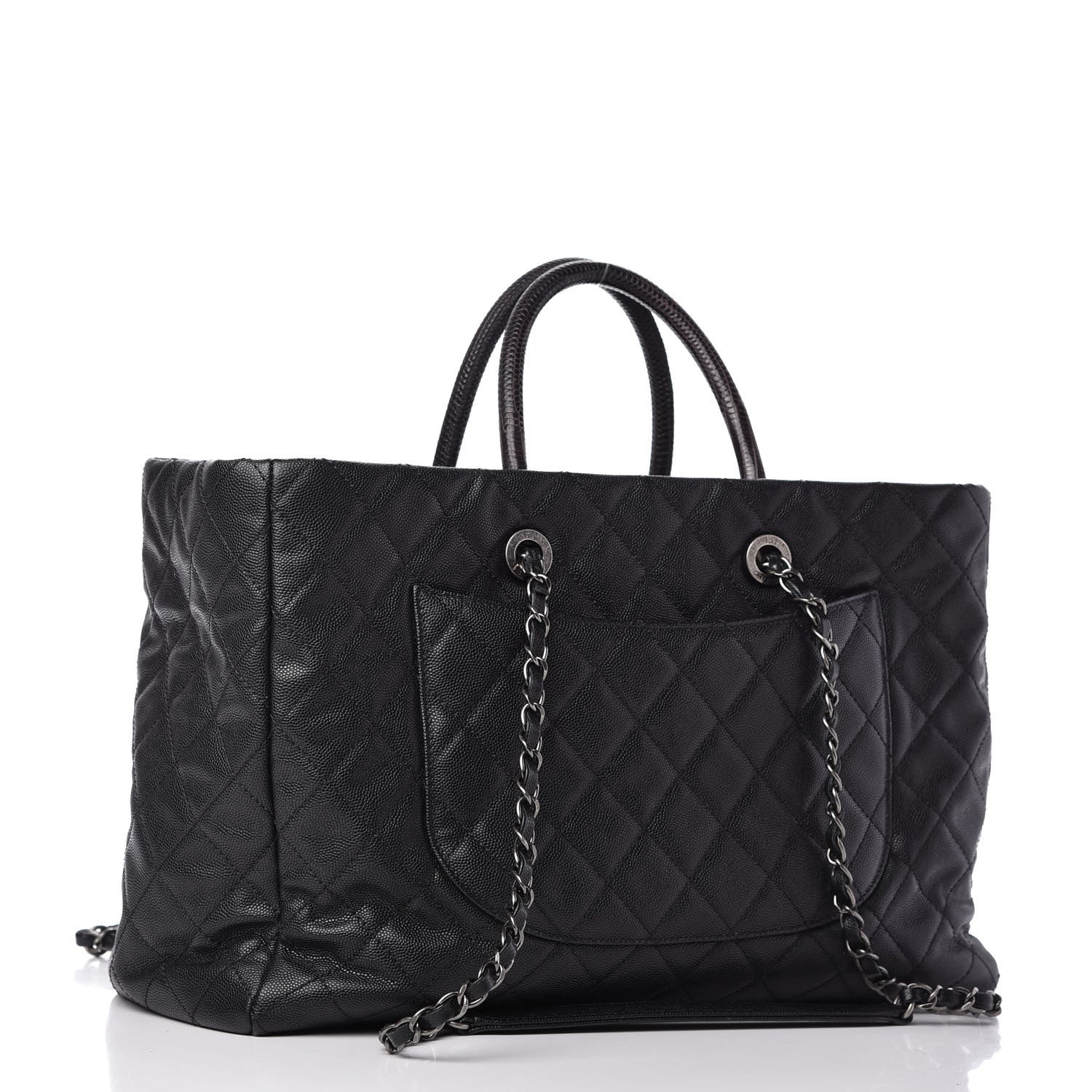 Chanel Caviar Lizard Quilted Large Coco Handle Shopping Tote Black 3 of 10