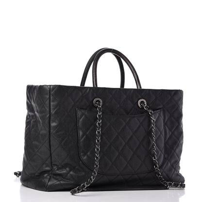 Chanel Caviar Lizard Quilted Large Coco Handle Shopping Tote Black 3 of 10