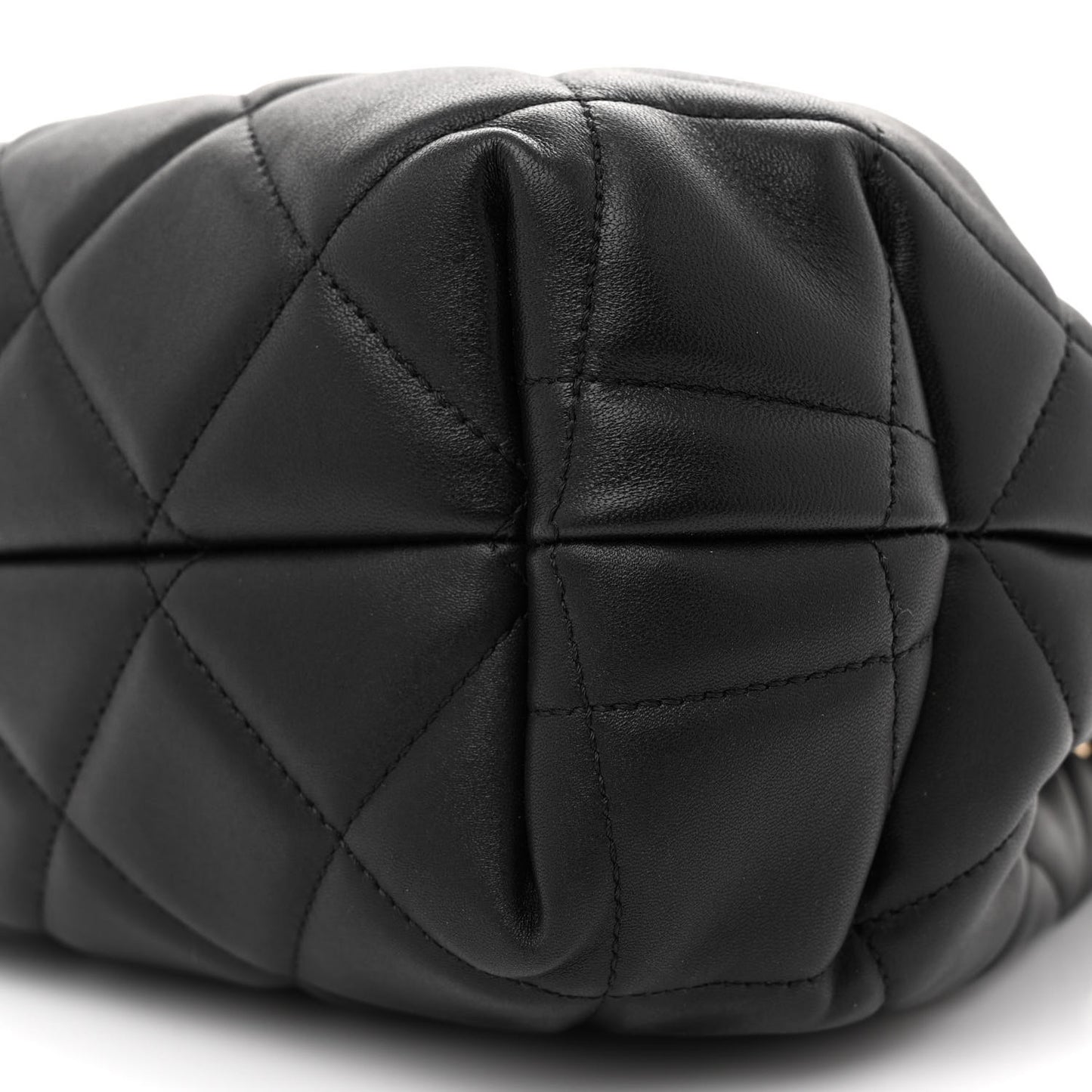 Lambskin Quilted Large CC Drawstring Bag Black