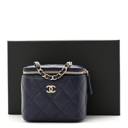 Chanel Caviar Quilted Mini Vanity Case With Chain Navy Blue 11 of 11