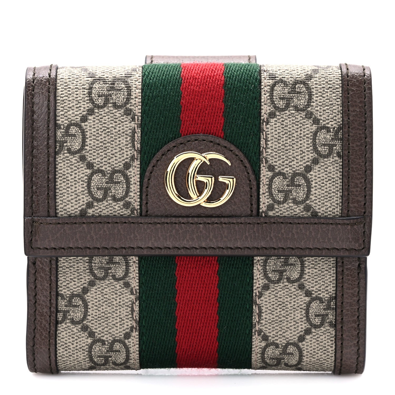 Gucci GG Supreme Monogram Web Ophidia French Flap Wallet Beige New Acero 1 of 6