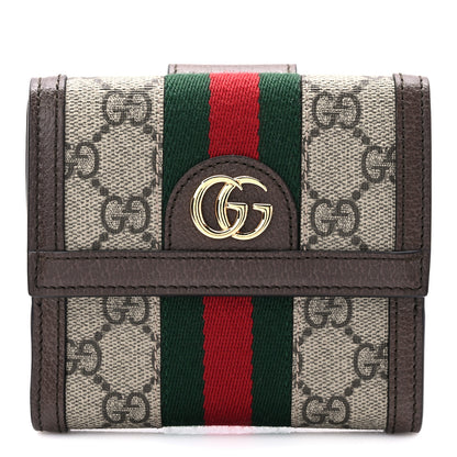 Gucci GG Supreme Monogram Web Ophidia French Flap Wallet Beige New Acero 1 of 6