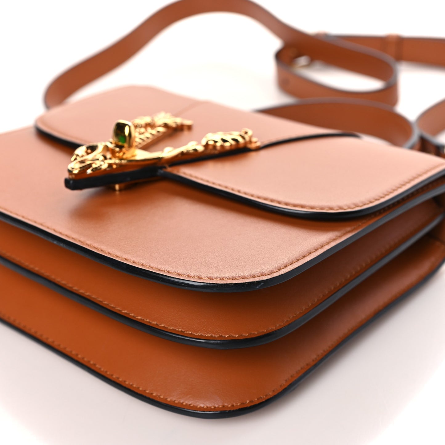 Vitello Barocco Virtus Small Top Handle Shoulder Bag Brown