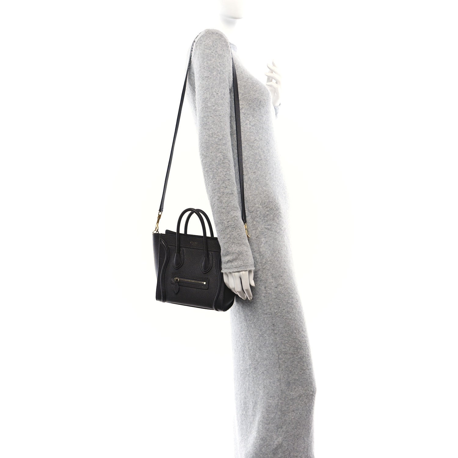 Celine Drummed Calfskin Nano Luggage Liquorice 2 of 13