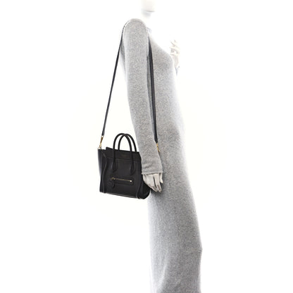 Celine Drummed Calfskin Nano Luggage Liquorice 2 of 13